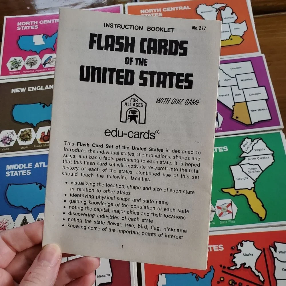 Flash Cards Of The United States With Quiz‎ Game Edu-cards Complete Vintage 1975